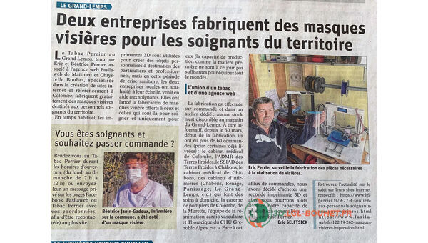 Article masques visières du Dauphiné Libéré - 07-04-2020