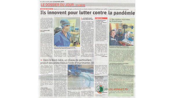 Article masques visières du Dauphiné Libéré du 13-04-20