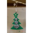 Boucles d'oreilles sapin vert et ses coeurs argentés